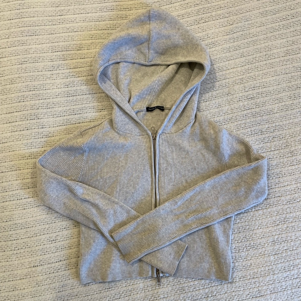 Brandy Melville Gray Double-Zipper Cropped Hoodie